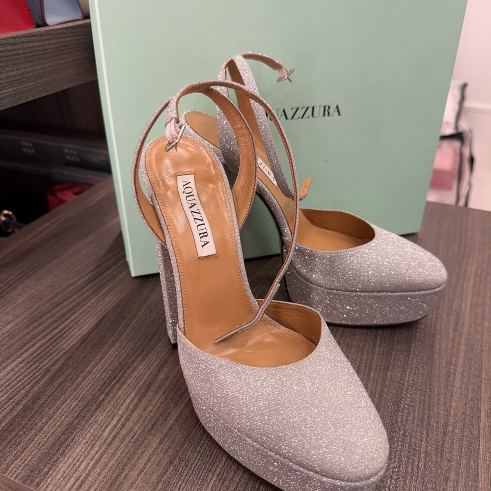 Aquazzura Sparkling Metallic Platform Sandals in Silver - Picture 4 of 5